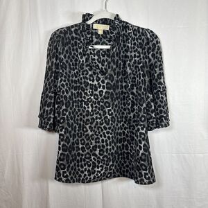 Michael Michael Kors Animal Print V Neck Blouse Size Small Preowned